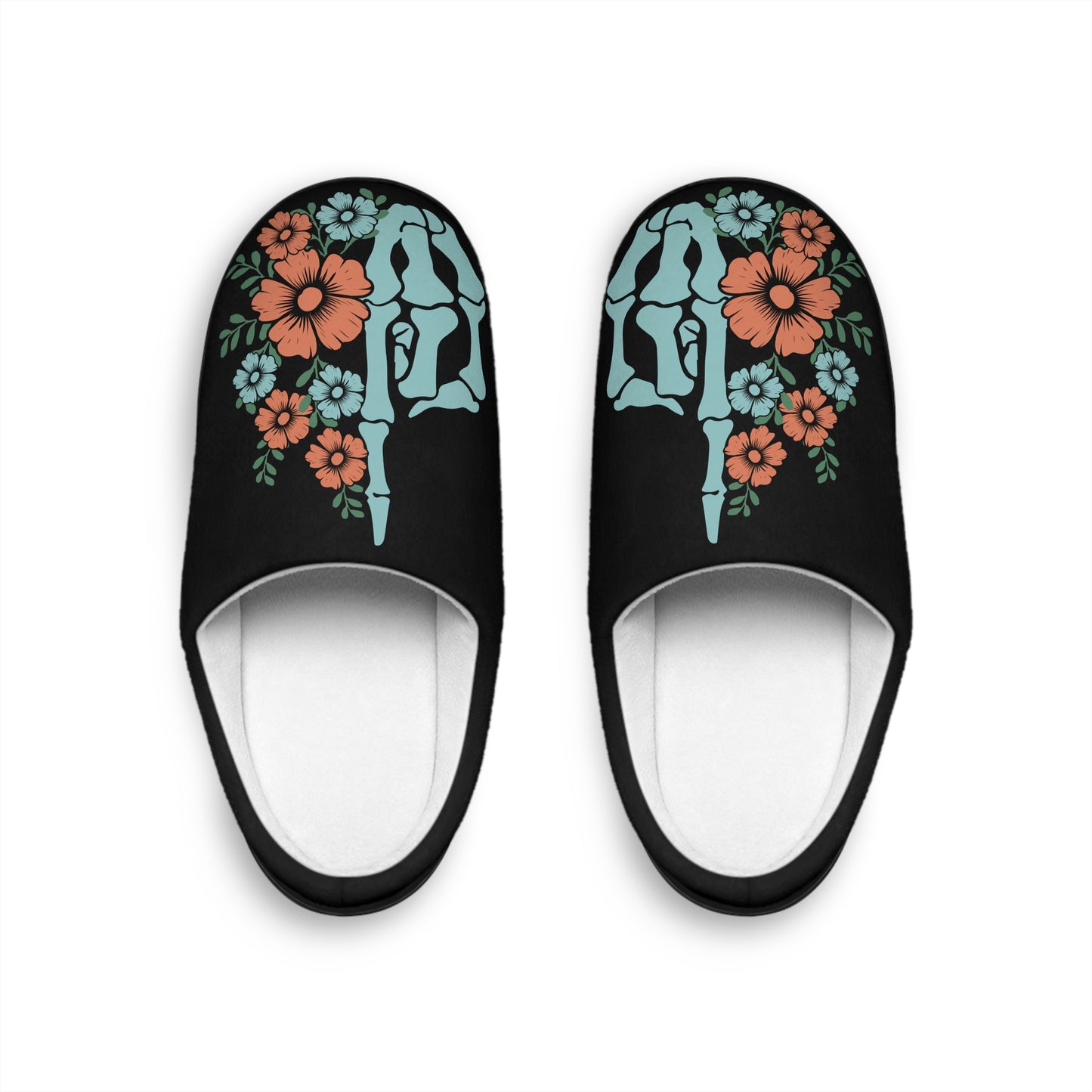Floral Skeleton Women's Slippers, Cozy Home Gift, Casual Loungewear, Halloween Comfort, Unique Footwear