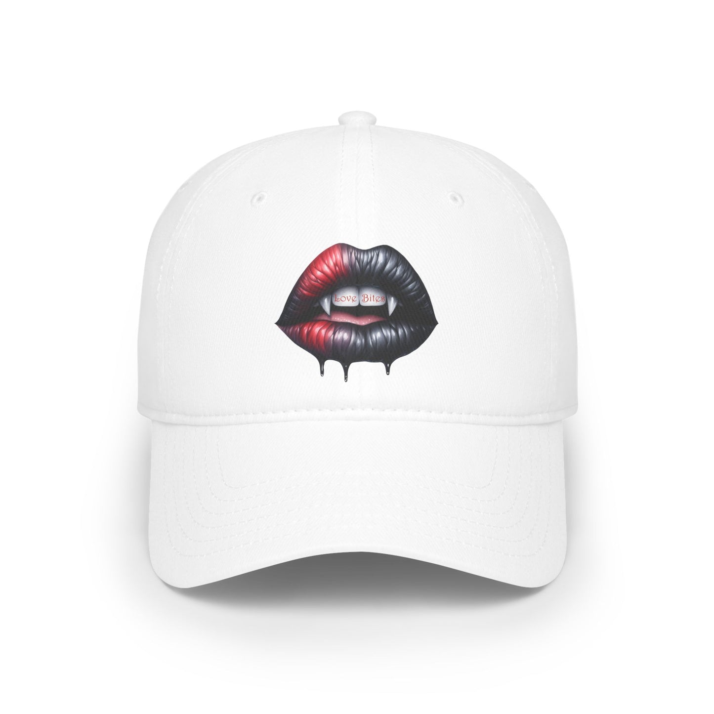 Low Profile Baseball Cap - Love Bites with Fangs - Black & Red Lips