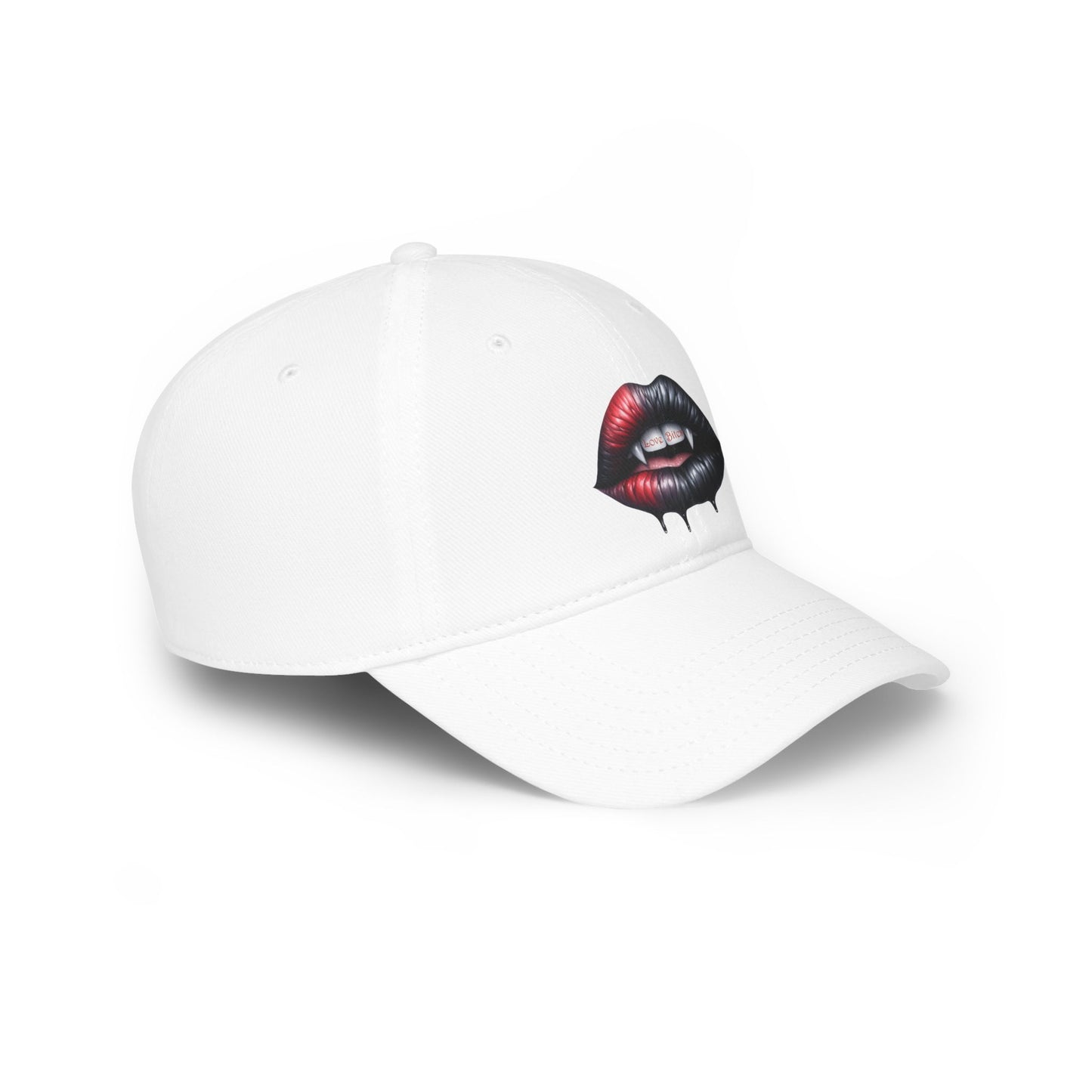 Low Profile Baseball Cap - Love Bites with Fangs - Black & Red Lips