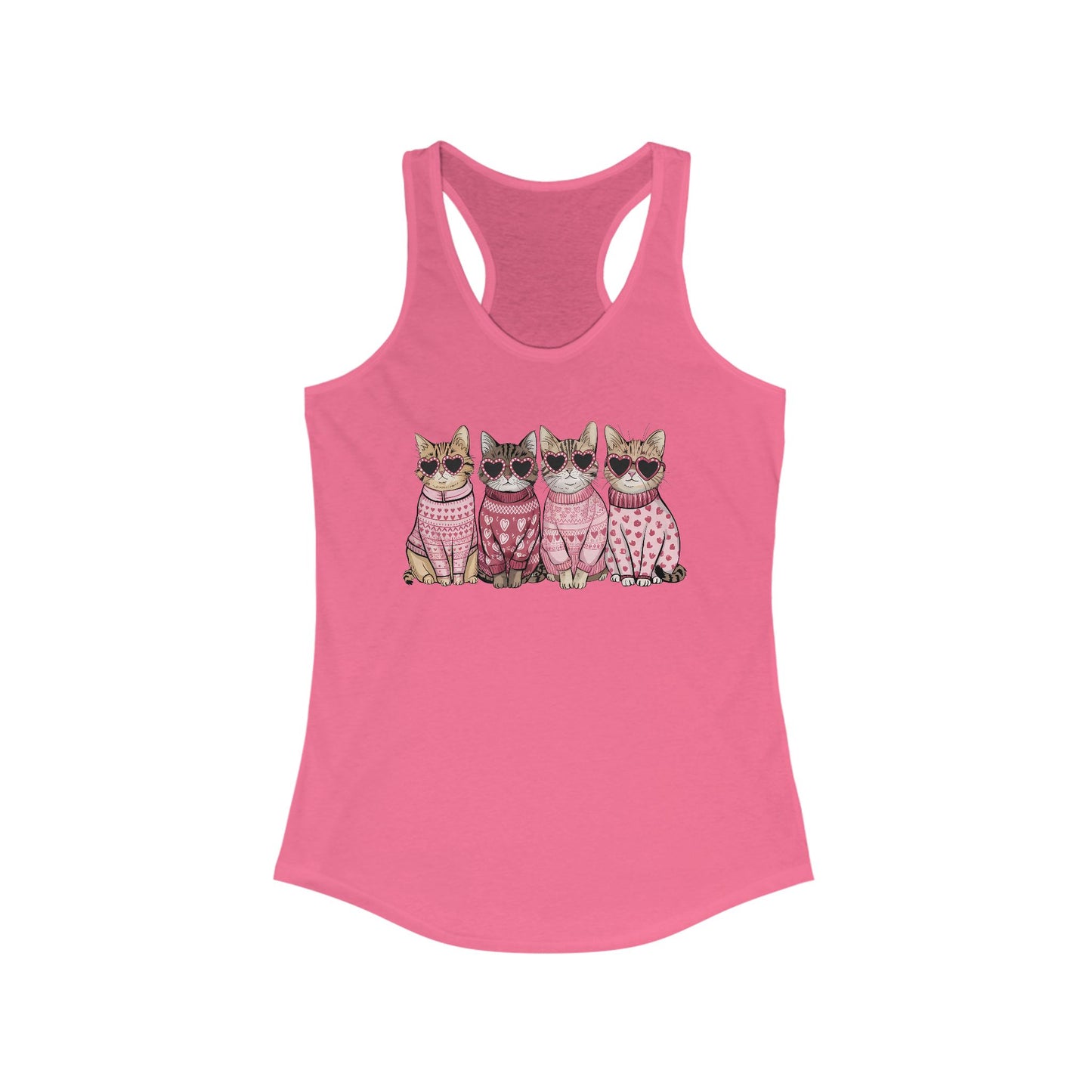 Women's Ideal Racerback Tank - Four purr-fect Valentines, proving love is best served with whiskers and sweaters!