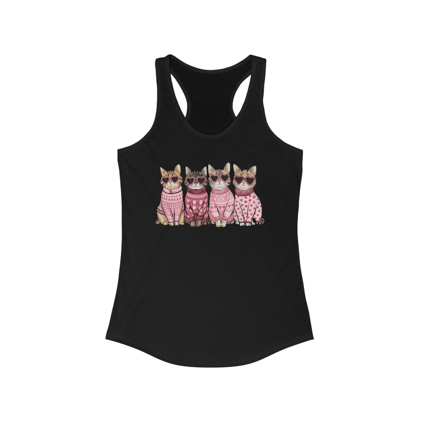 Women's Ideal Racerback Tank - Four purr-fect Valentines, proving love is best served with whiskers and sweaters!