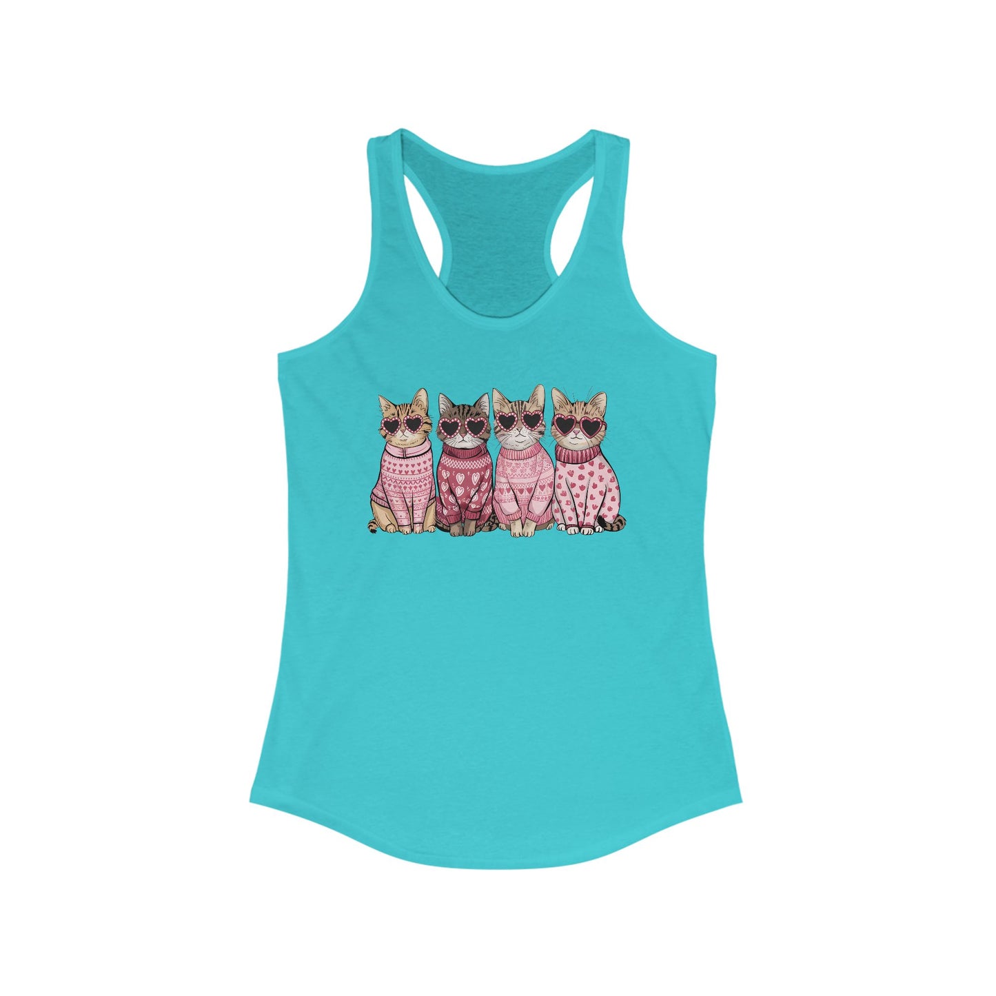 Women's Ideal Racerback Tank - Four purr-fect Valentines, proving love is best served with whiskers and sweaters!