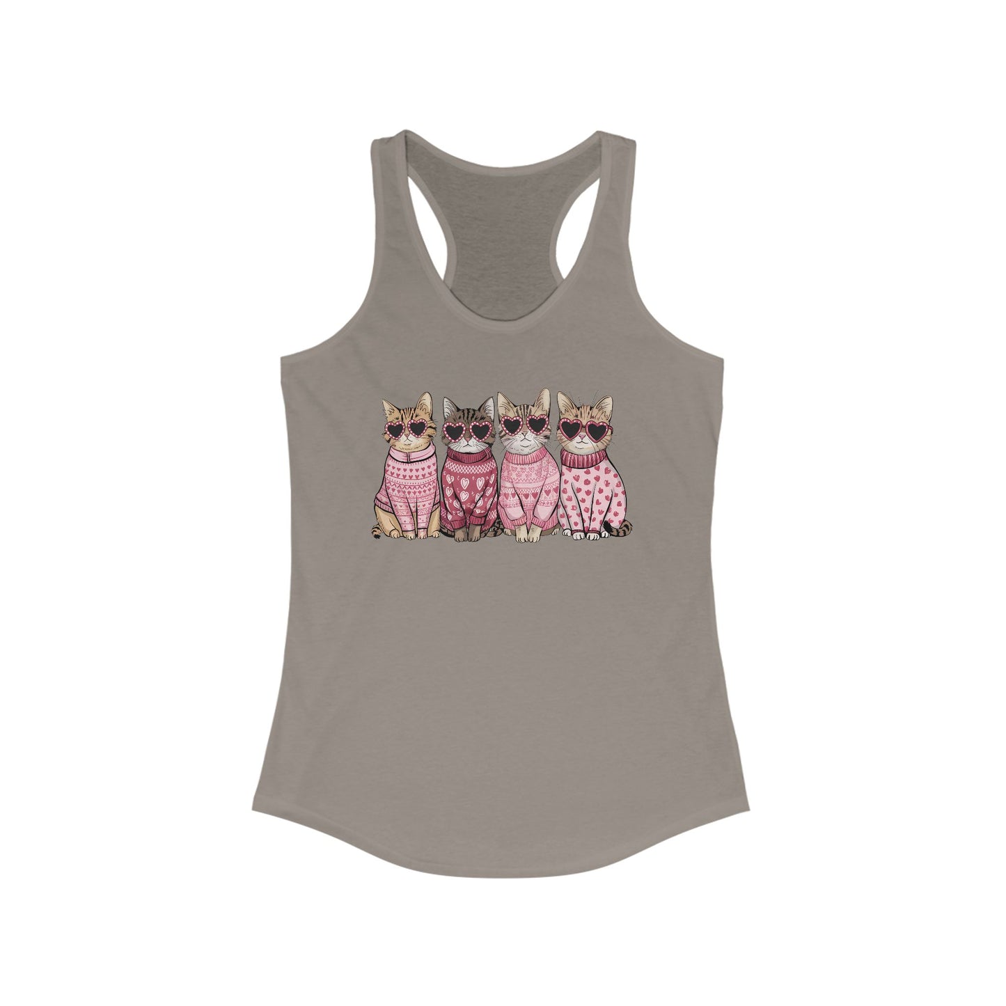 Women's Ideal Racerback Tank - Four purr-fect Valentines, proving love is best served with whiskers and sweaters!