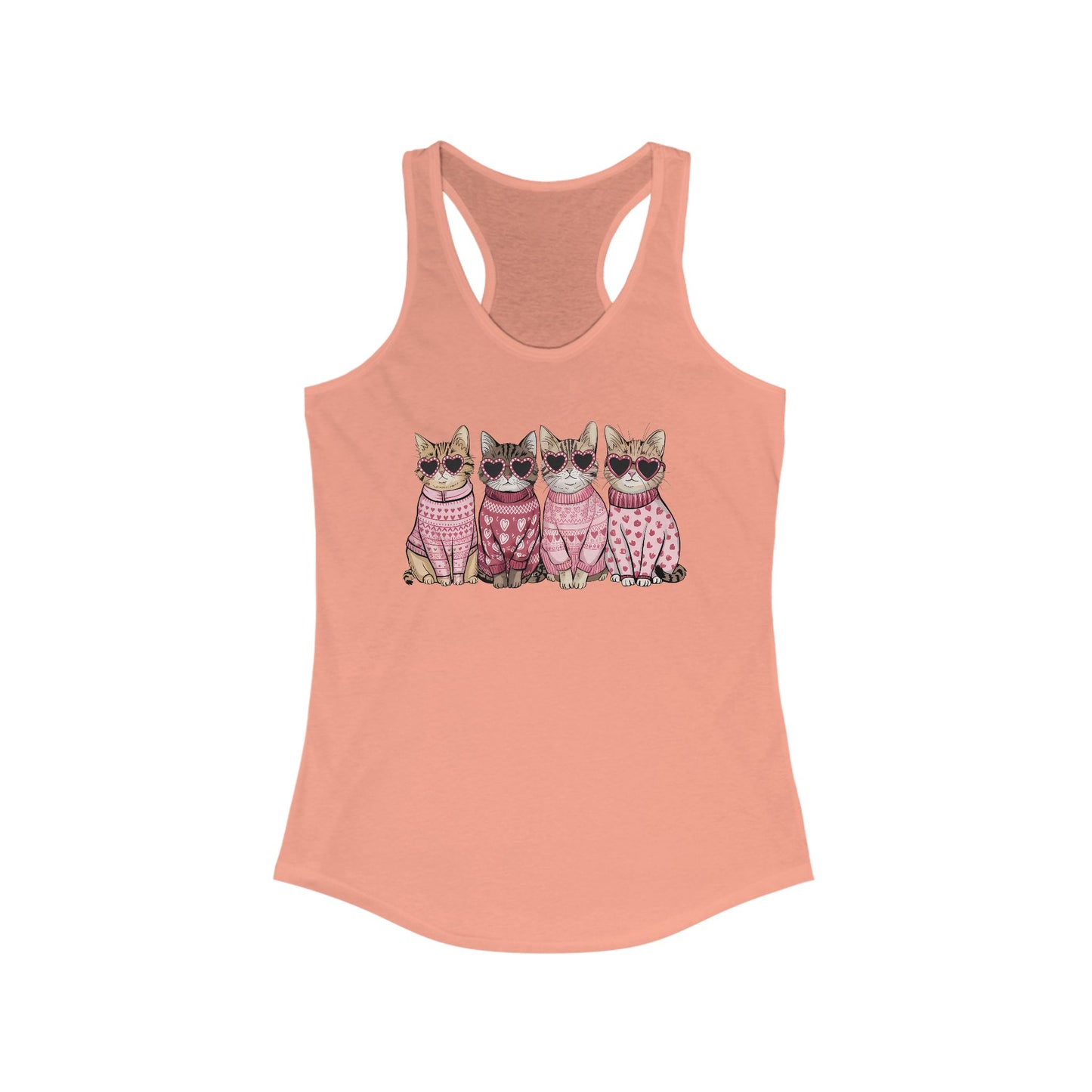 Women's Ideal Racerback Tank - Four purr-fect Valentines, proving love is best served with whiskers and sweaters!