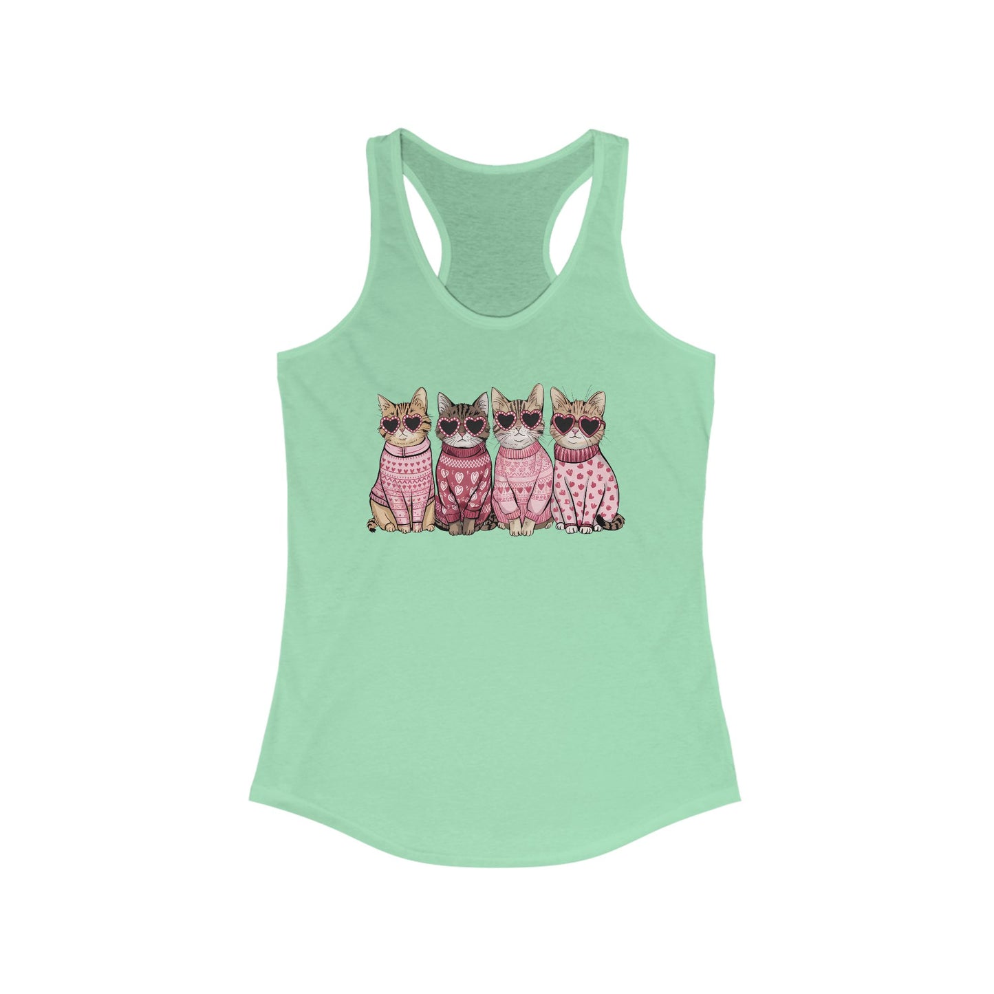 Women's Ideal Racerback Tank - Four purr-fect Valentines, proving love is best served with whiskers and sweaters!