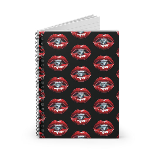 Spiral Notebook - Ruled Line, Diamond Kisses Lips Tease, Poetry Journal, Writing Notebook, Romantic Stationery, Love Diary