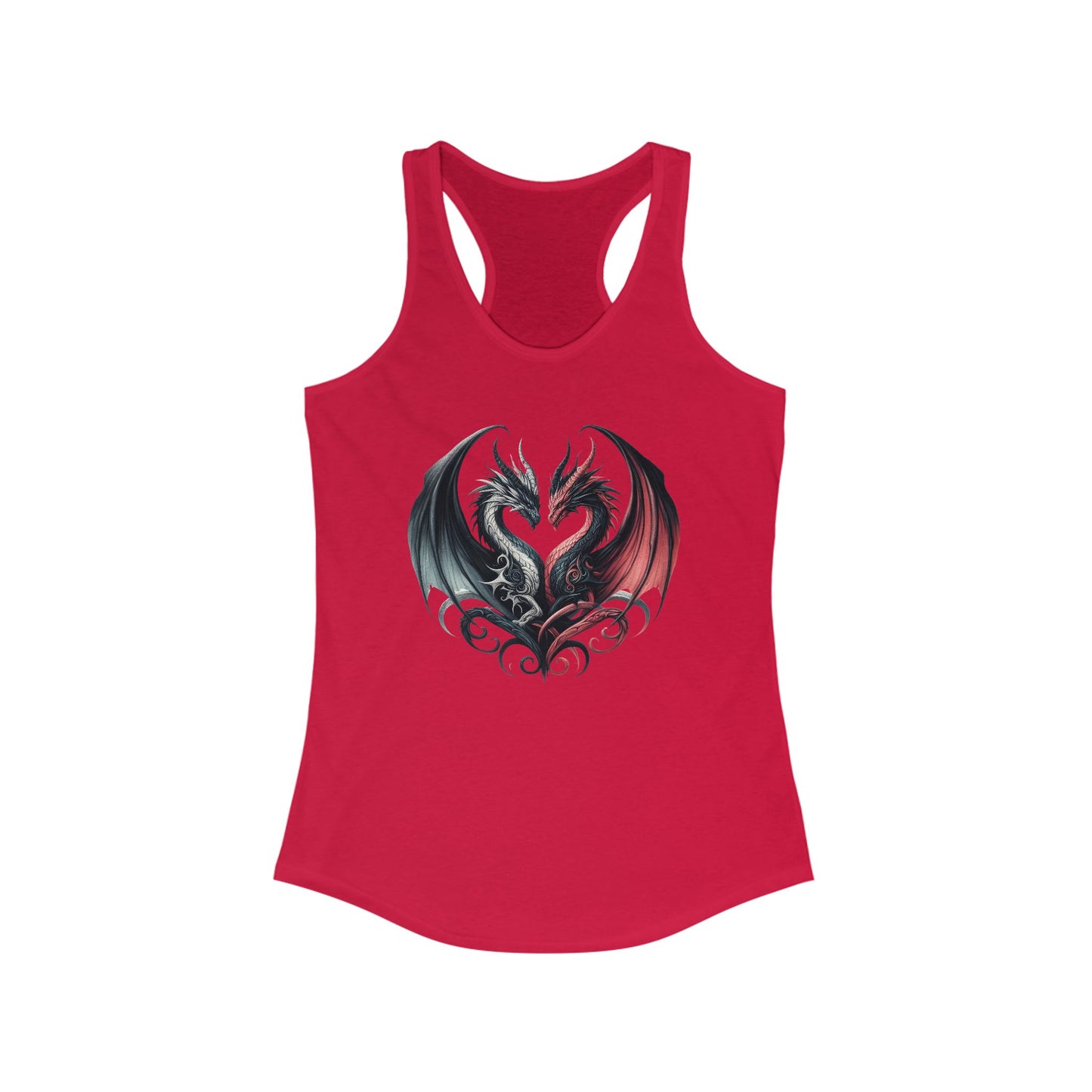 Tank Top - Women's Ideal Racerback Tank Love Dragons Black & Red