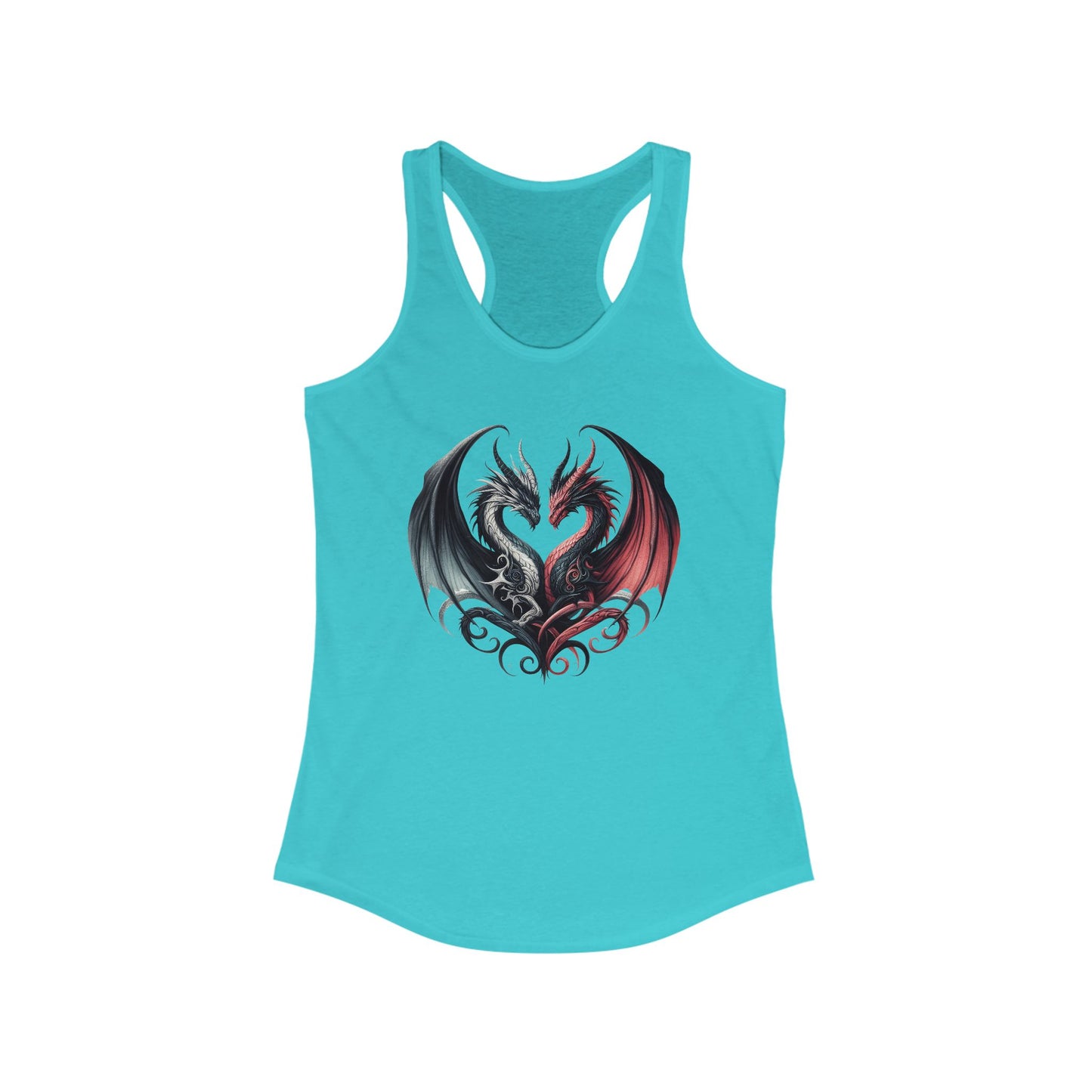 Tank Top - Women's Ideal Racerback Tank Love Dragons Black & Red