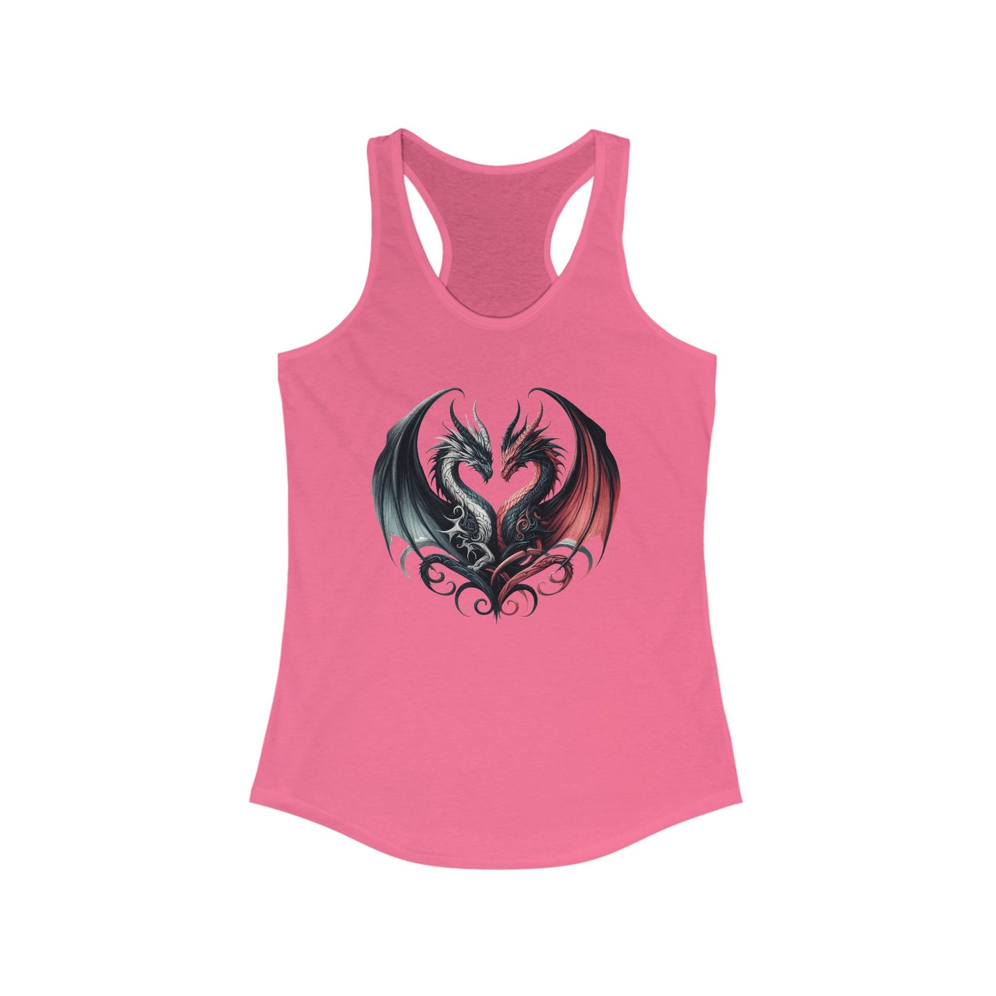Tank Top - Women's Ideal Racerback Tank Love Dragons Black & Red