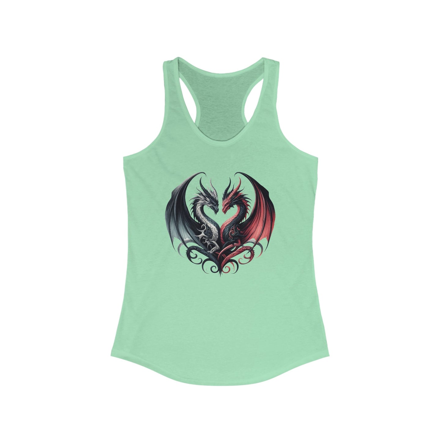 Tank Top - Women's Ideal Racerback Tank Love Dragons Black & Red