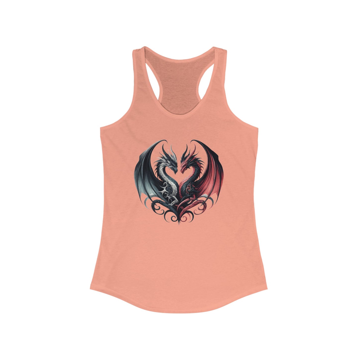 Tank Top - Women's Ideal Racerback Tank Love Dragons Black & Red