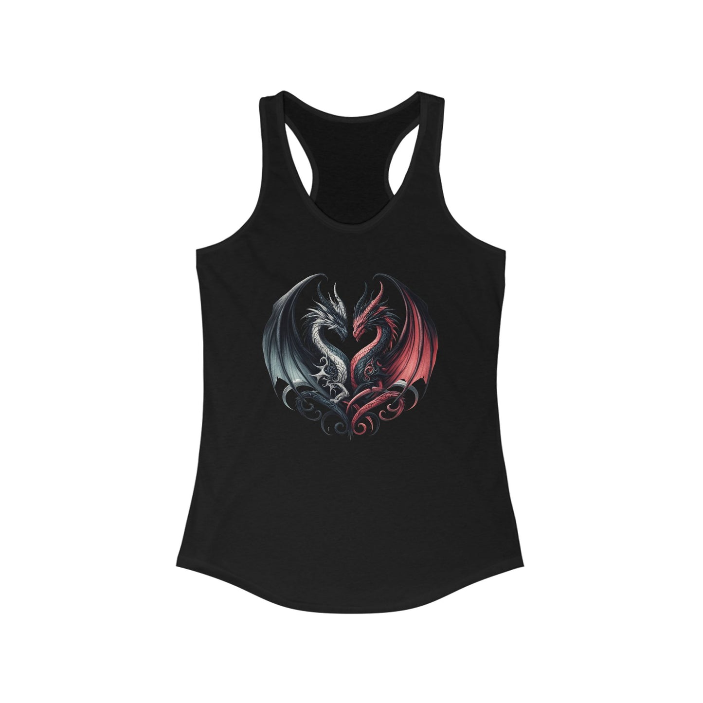 Tank Top - Women's Ideal Racerback Tank Love Dragons Black & Red