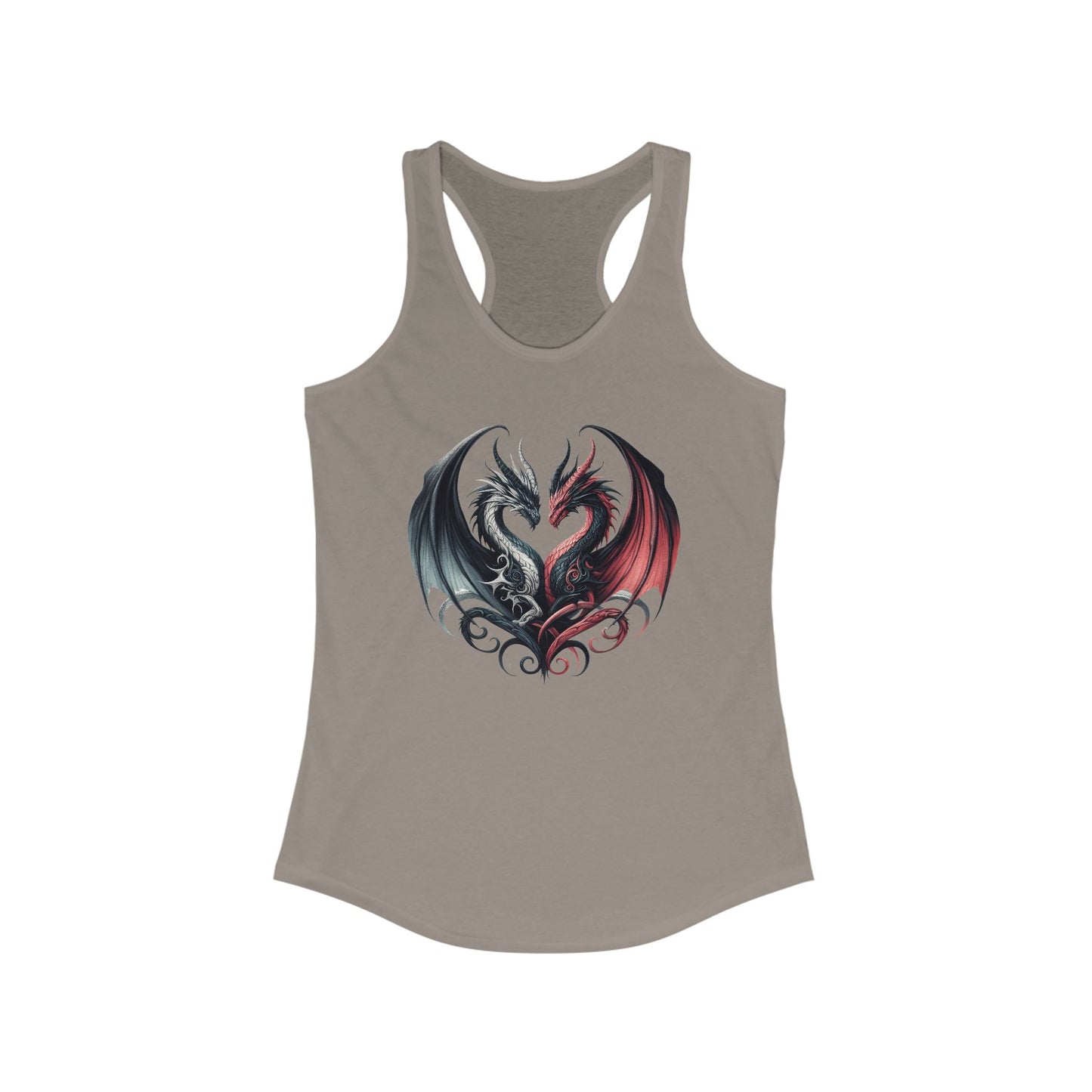 Tank Top - Women's Ideal Racerback Tank Love Dragons Black & Red