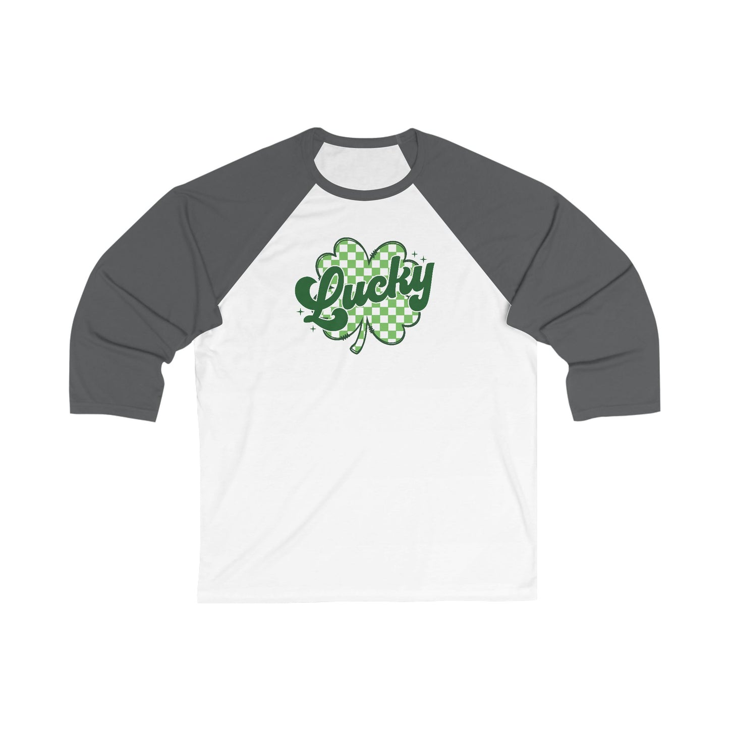 Baseball Tee Lucky 4 leaf clover Shirt, Unisex Raglan Lucky Charm Top, St. Patrick's Day Shirt, Lucky Vibes Clothing, Shamrock Baseball Tee