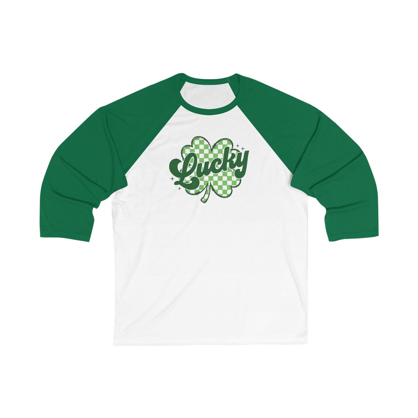 Baseball Tee Lucky 4 leaf clover Shirt, Unisex Raglan Lucky Charm Top, St. Patrick's Day Shirt, Lucky Vibes Clothing, Shamrock Baseball Tee