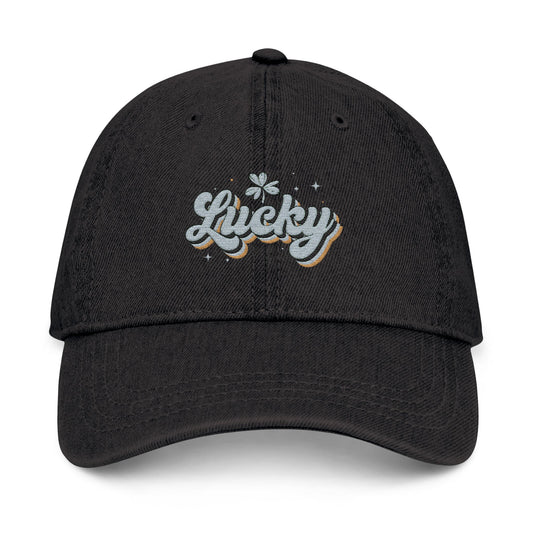 Lucky Embroidered Denim Hat, Casual Cap for Everyday Wear, Perfect Gift for Birthdays, Summer Outings, Trendy Accessories