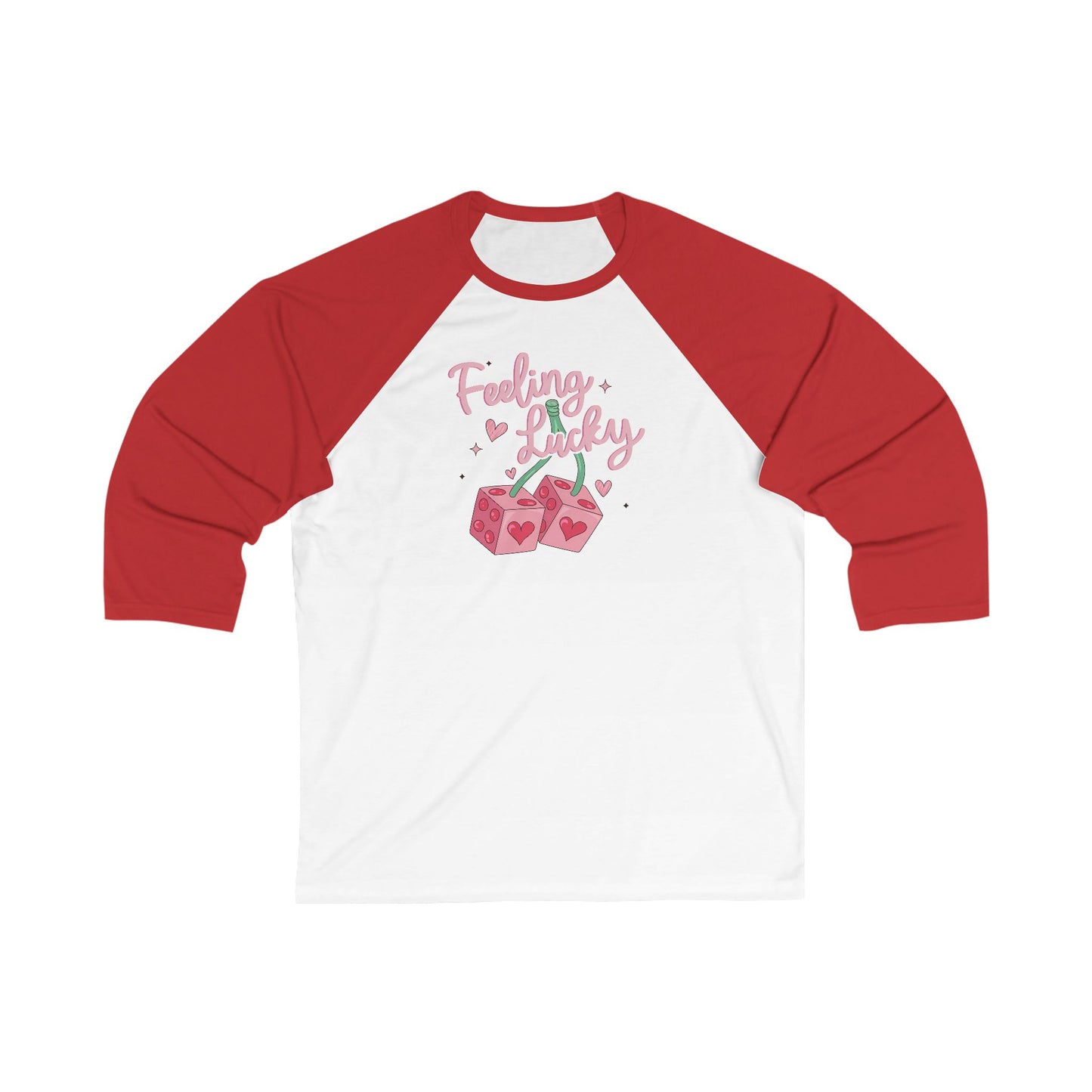Baseball Tee Feeling Lucky Dice with Hearts, Unisex Raglan Shirt, Lucky Charm Gift, Vintage Style Shirt, Casual Baseball Tee, Lucky Gambling