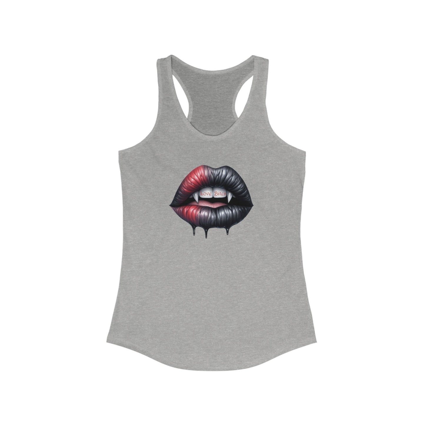 Women's Ideal Racerback Tank - Love Bites with Fangs - Black & Red Lips