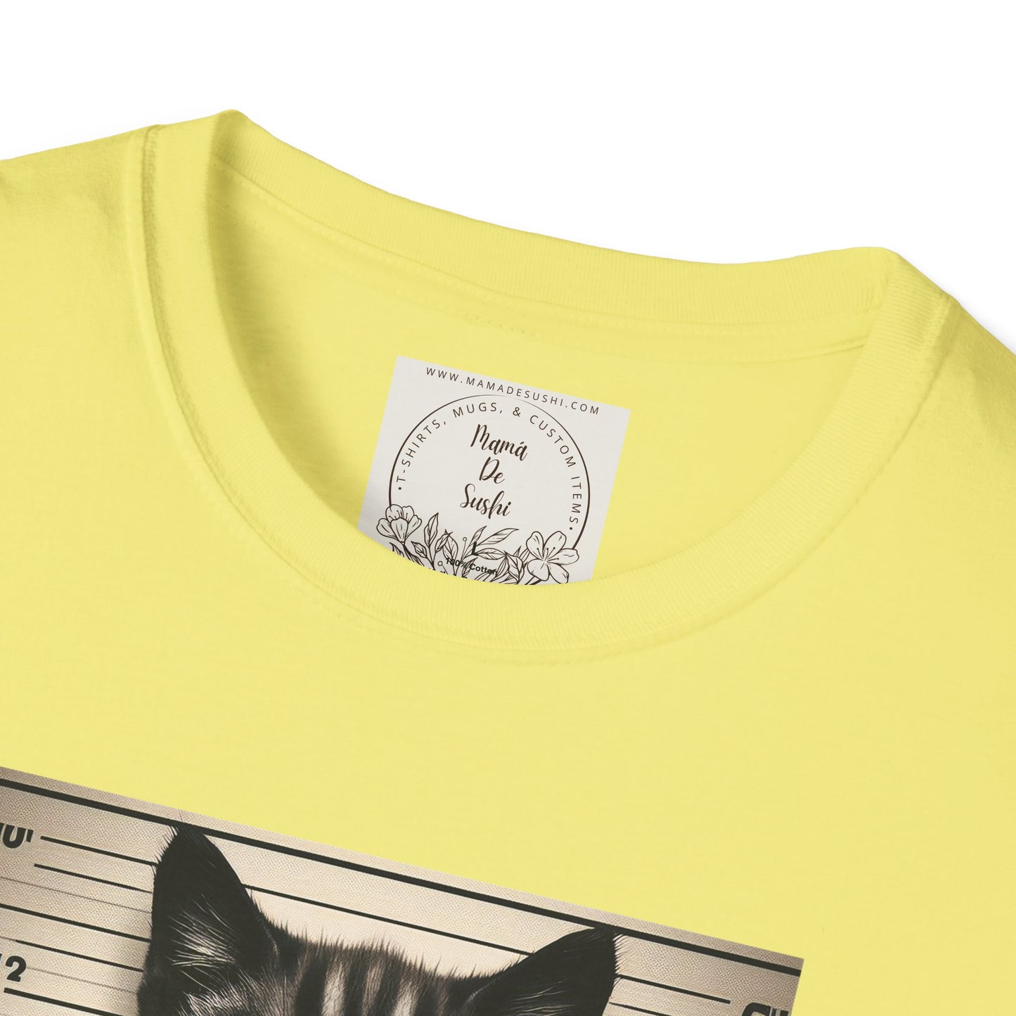 Bad Kitty Mugshot - Catnip Made Me Do It - Cat - Kitty - MamaDeSushi - Unisex Softstyle T-Shirt