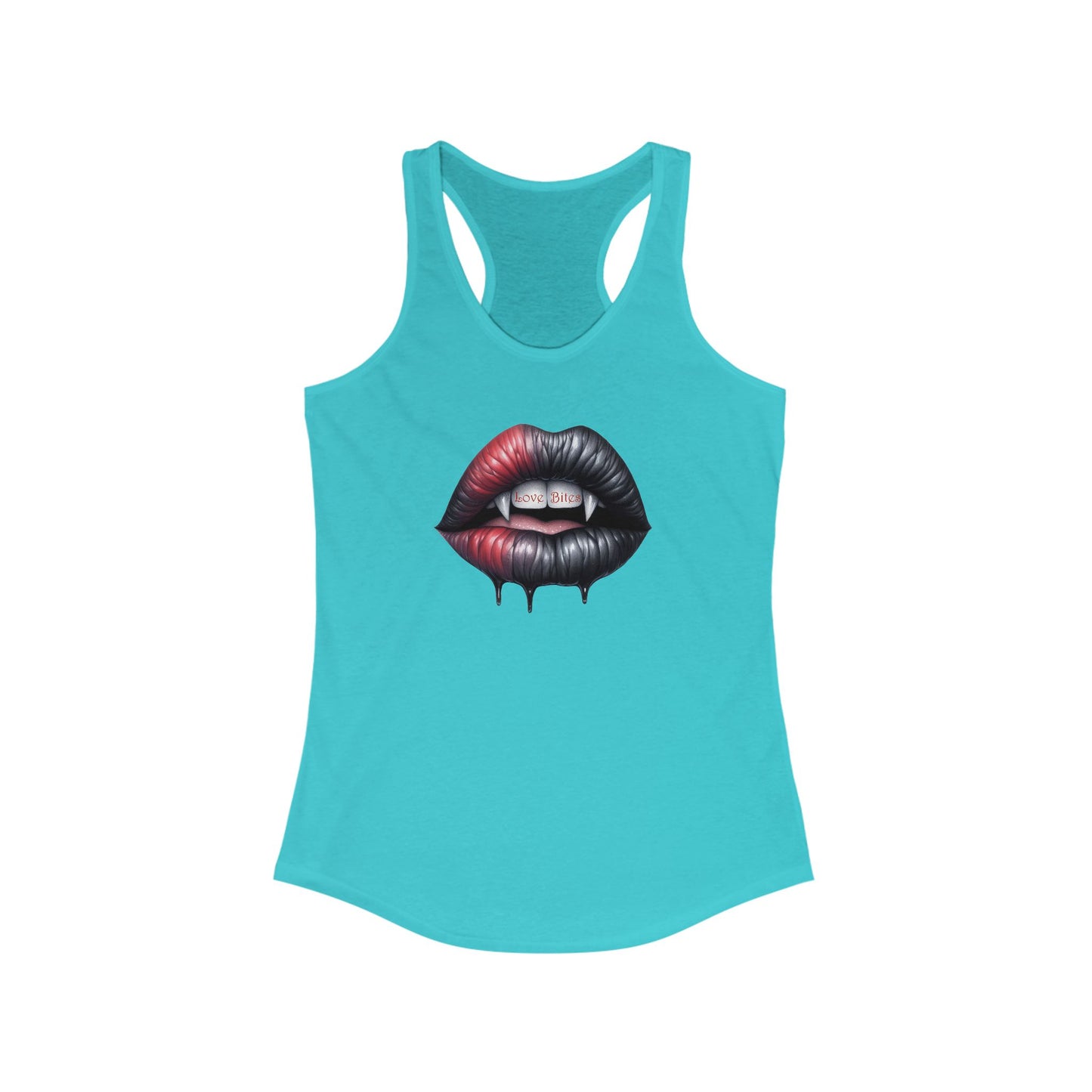 Women's Ideal Racerback Tank - Love Bites with Fangs - Black & Red Lips