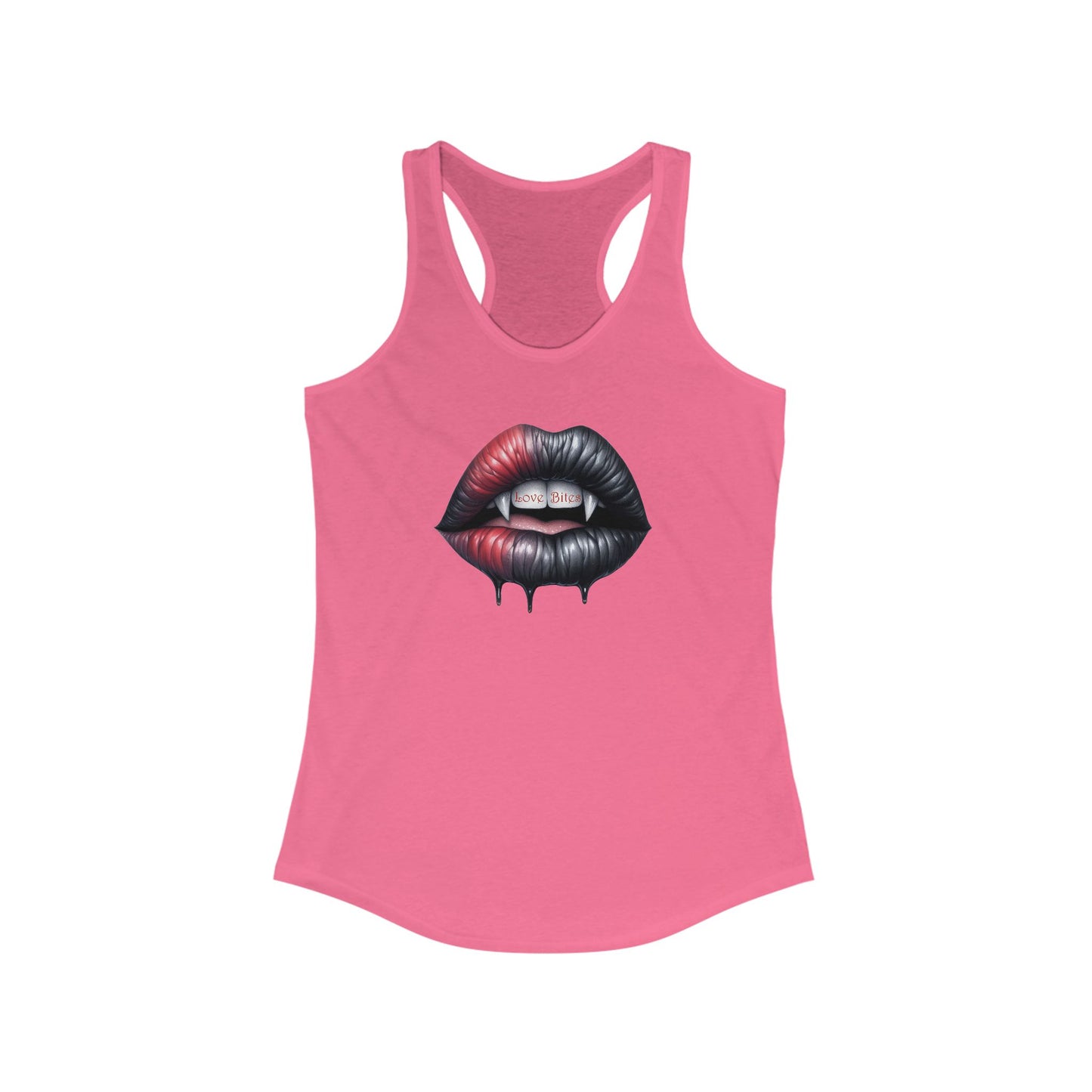 Women's Ideal Racerback Tank - Love Bites with Fangs - Black & Red Lips