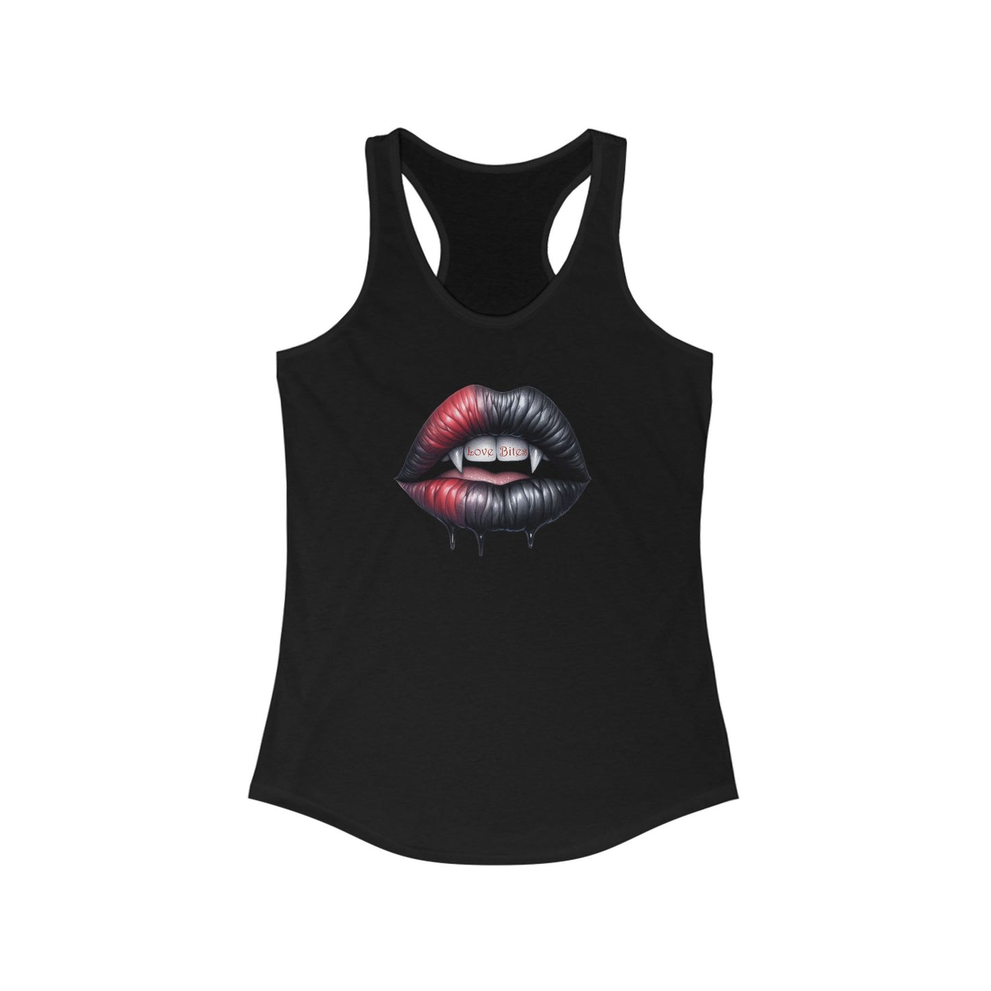 Women's Ideal Racerback Tank - Love Bites with Fangs - Black & Red Lips