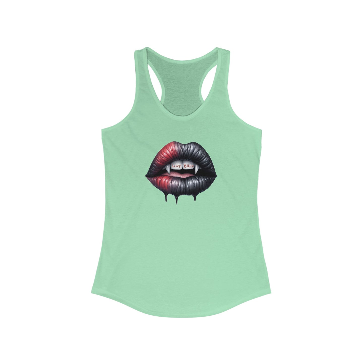 Women's Ideal Racerback Tank - Love Bites with Fangs - Black & Red Lips