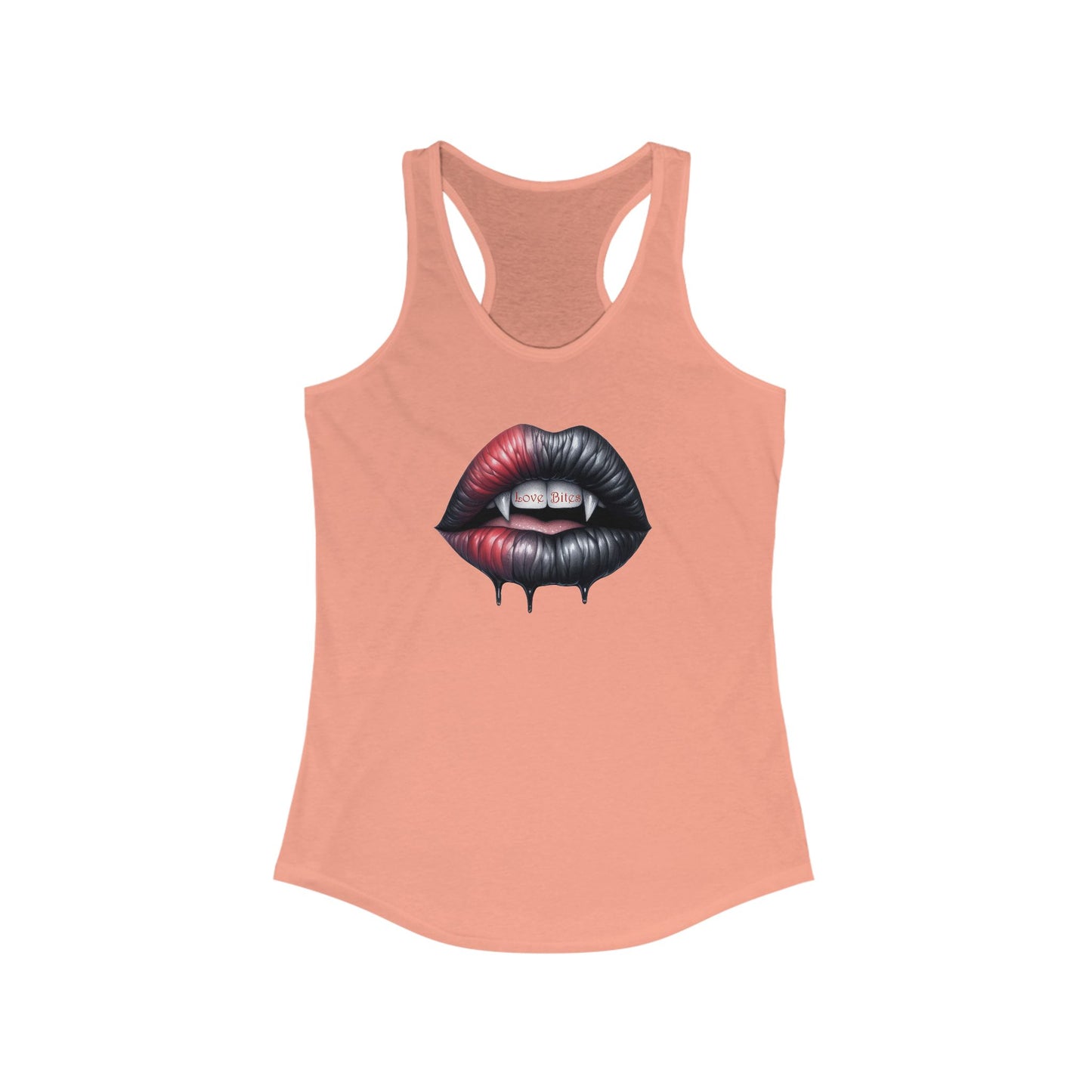 Women's Ideal Racerback Tank - Love Bites with Fangs - Black & Red Lips