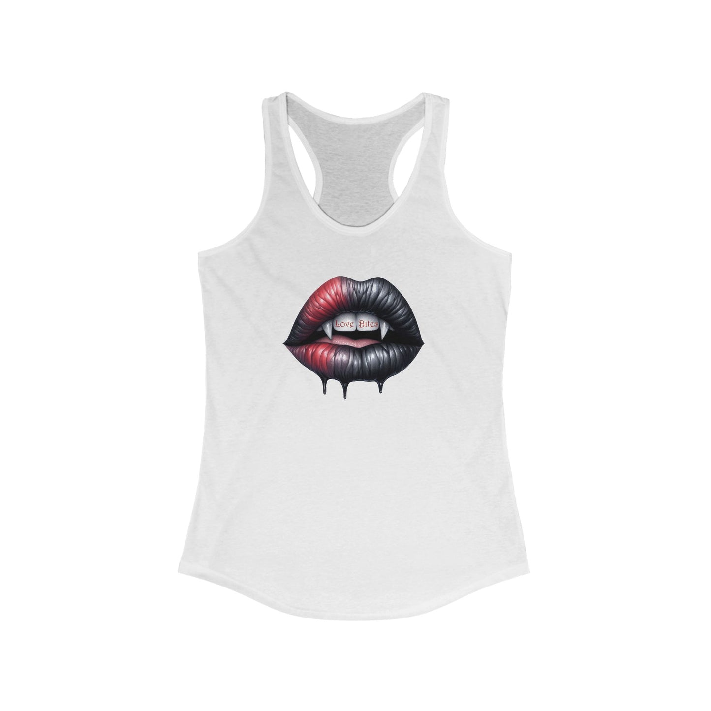 Women's Ideal Racerback Tank - Love Bites with Fangs - Black & Red Lips