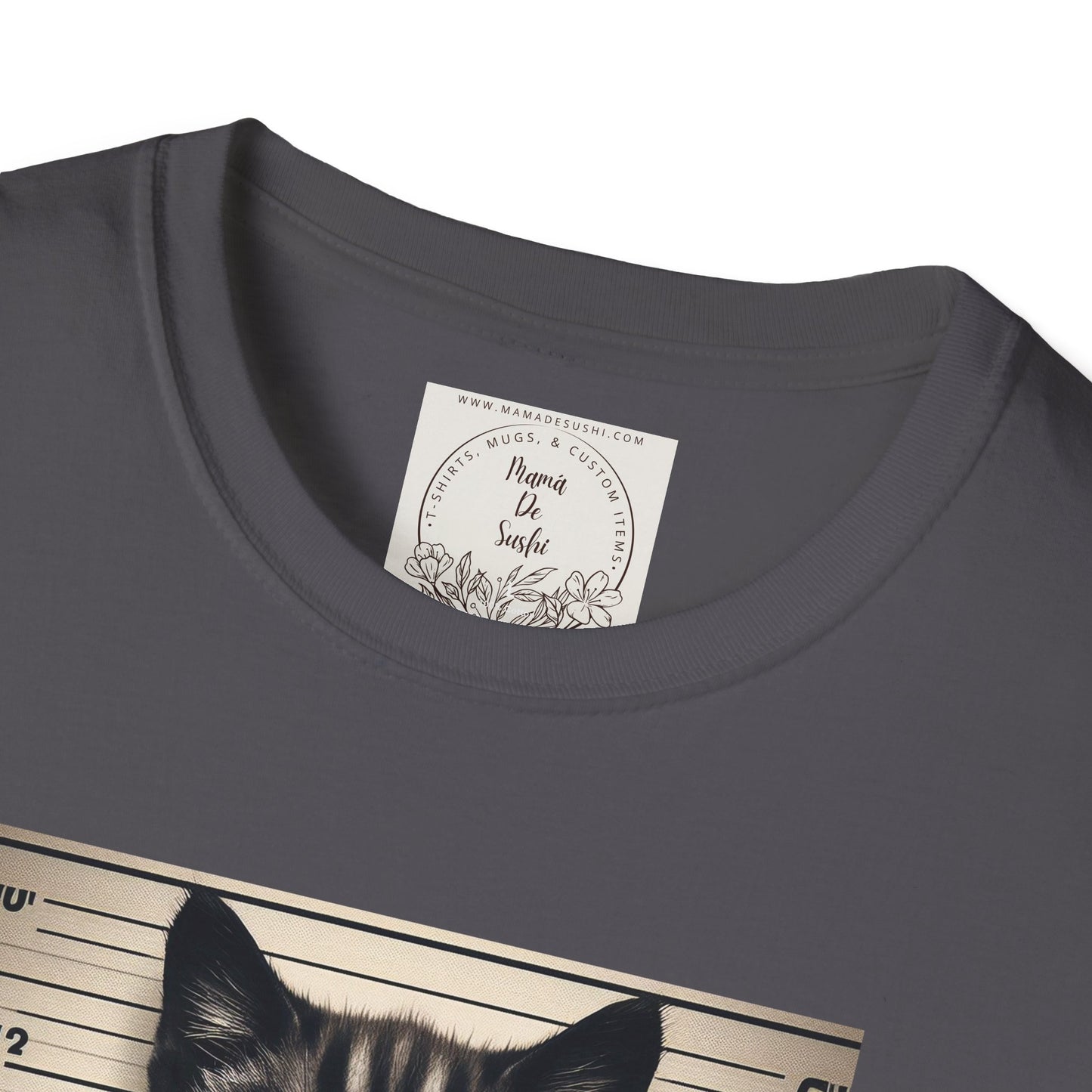 Bad Kitty Mugshot - Catnip Made Me Do It - Cat - Kitty - MamaDeSushi - Unisex Softstyle T-Shirt