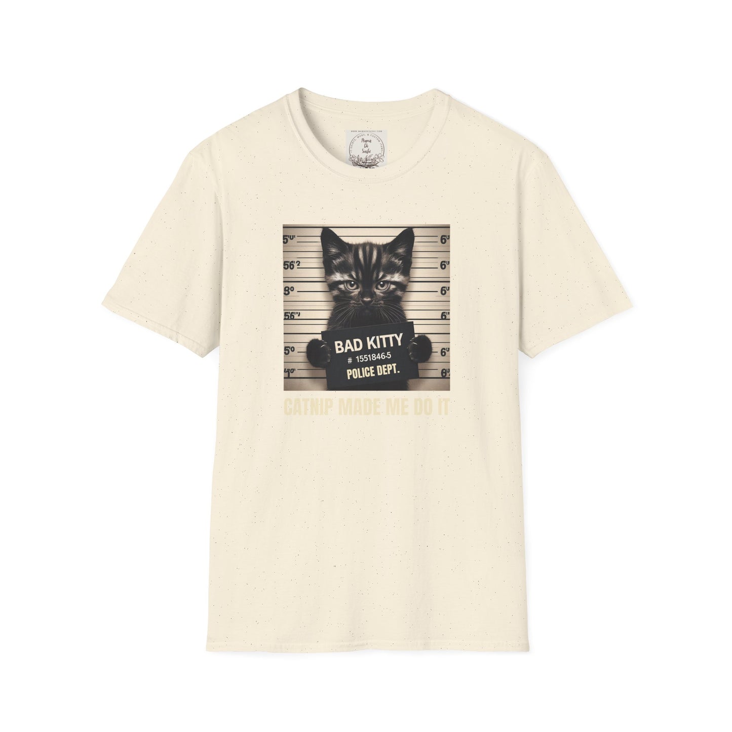 Bad Kitty Mugshot - Catnip Made Me Do It - Cat - Kitty - MamaDeSushi - Unisex Softstyle T-Shirt