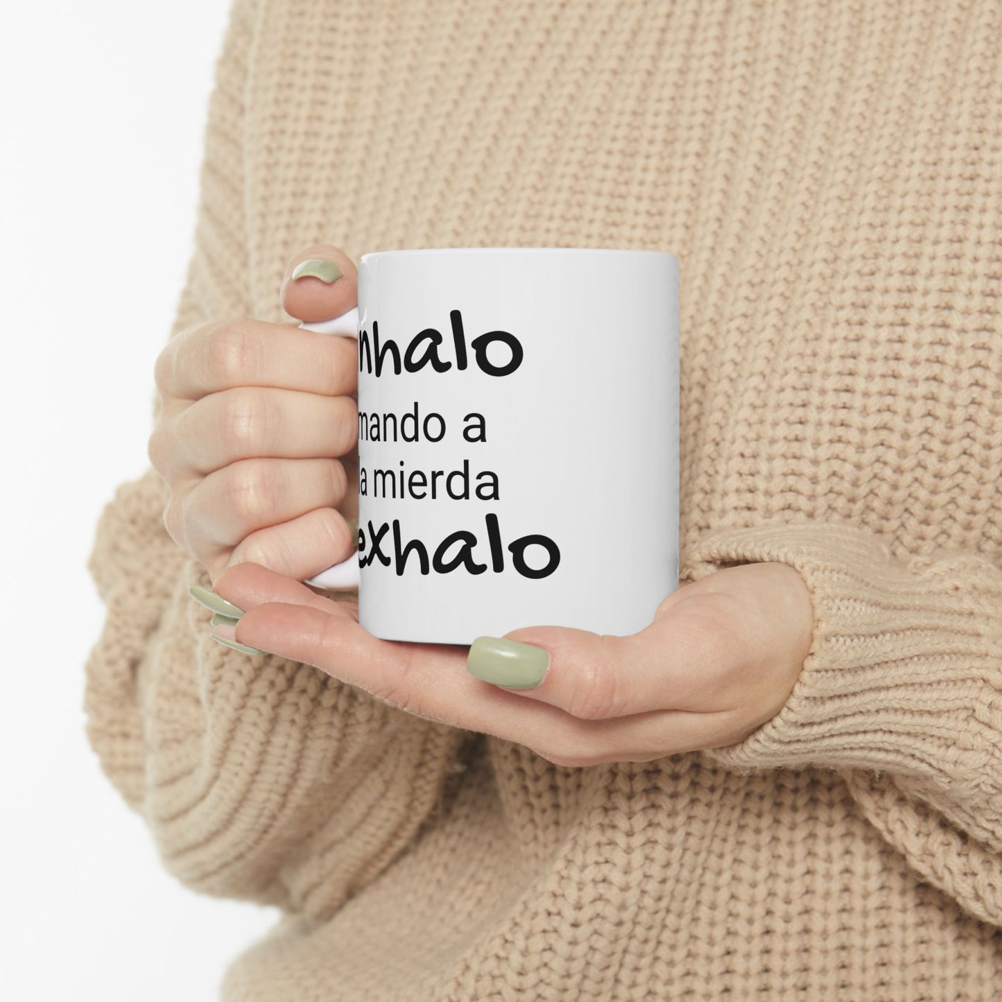 Inhalo mando a la...Exhalo - Ceramic Mug - Motivational Gift for Coffee Lovers, Office Desk Decor, Holiday & Birthday Present, Fun Quote Mug
