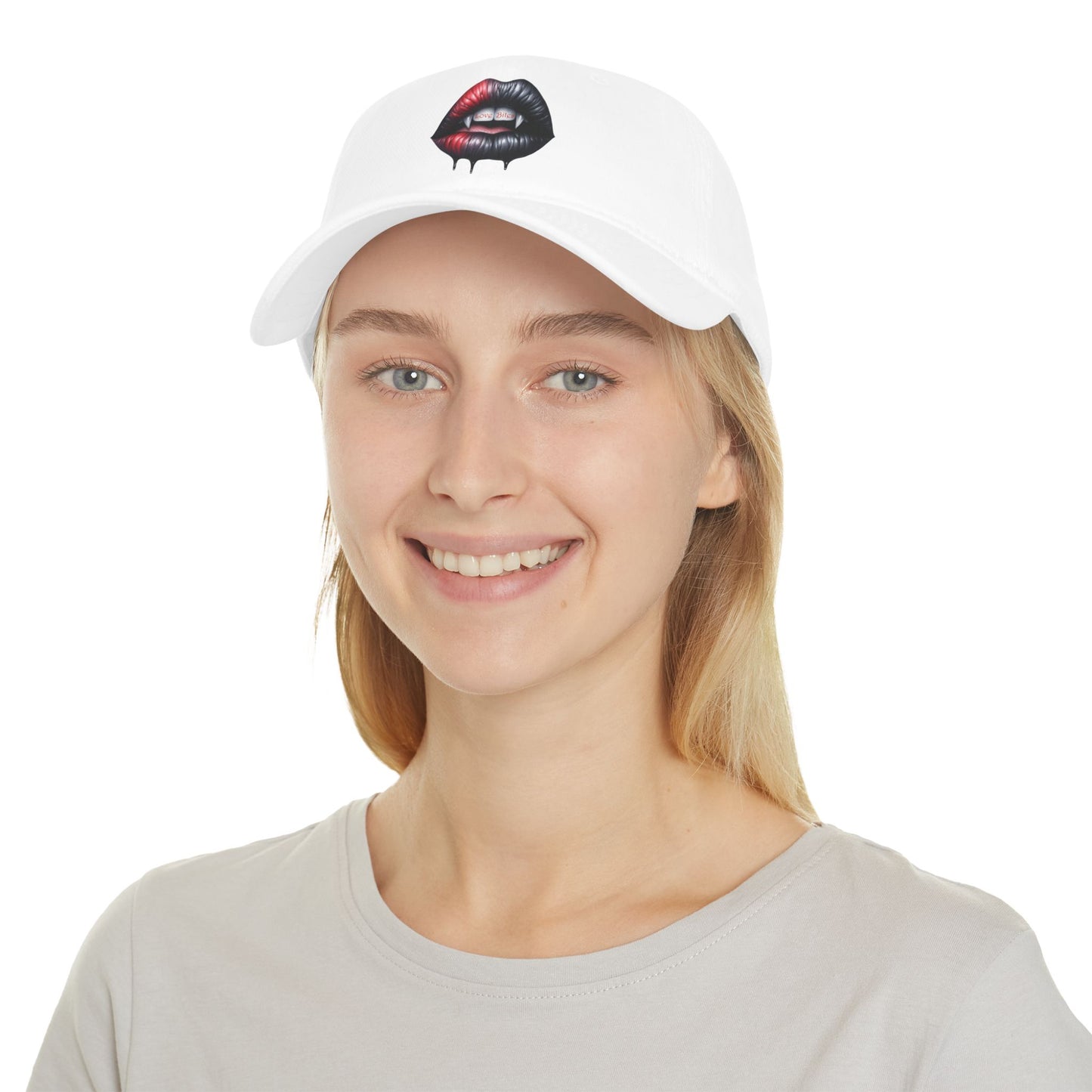 Low Profile Baseball Cap - Love Bites with Fangs - Black & Red Lips