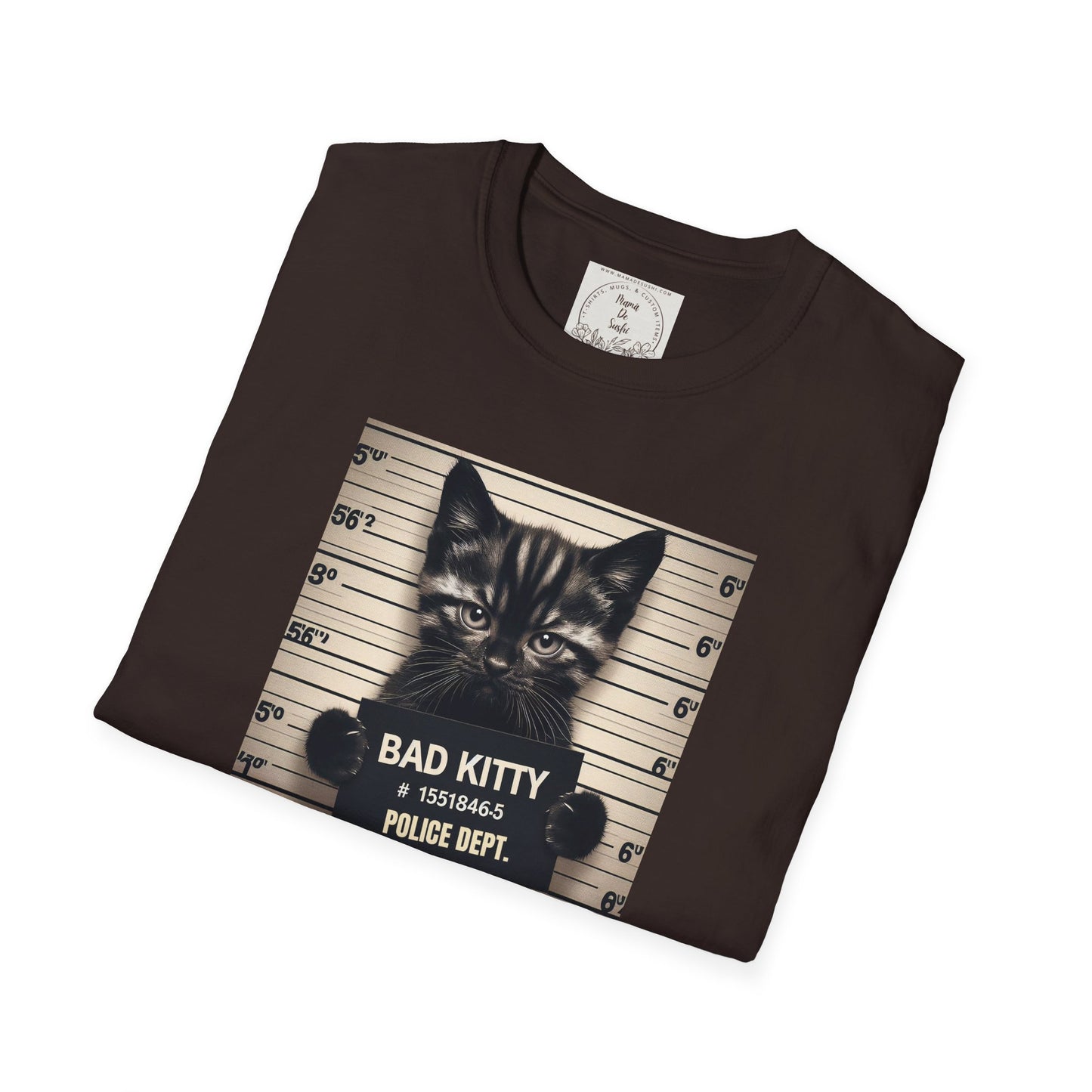 Bad Kitty Mugshot - Catnip Made Me Do It - Cat - Kitty - MamaDeSushi - Unisex Softstyle T-Shirt