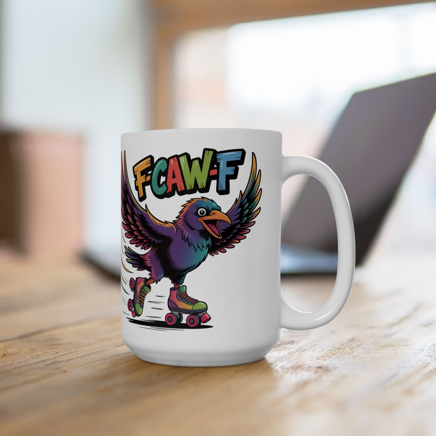 F-Caw-F Roller Blading Raven - Ceramic Mug - Motivational Gift for Coffee Lovers, Office Desk Decor, Holiday & Birthday Present, Fun Quote