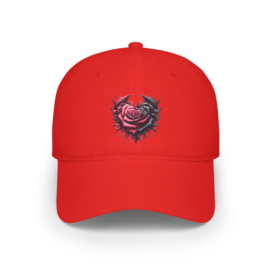 Low Profile Baseball Cap - Deep Dark Love every growing ever changing - Black & Red Roses