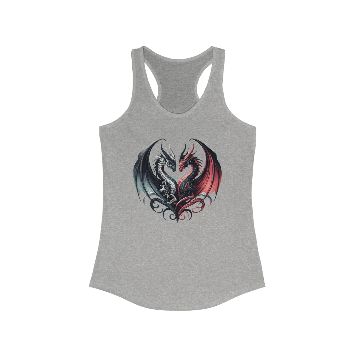Tank Top - Women's Ideal Racerback Tank Love Dragons Black & Red