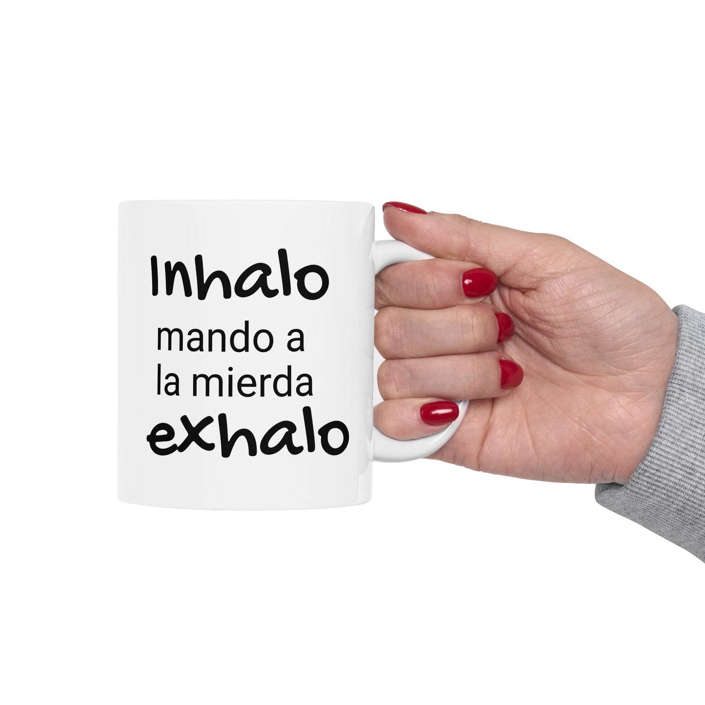 Inhalo mando a la...Exhalo - Ceramic Mug - Motivational Gift for Coffee Lovers, Office Desk Decor, Holiday & Birthday Present, Fun Quote Mug