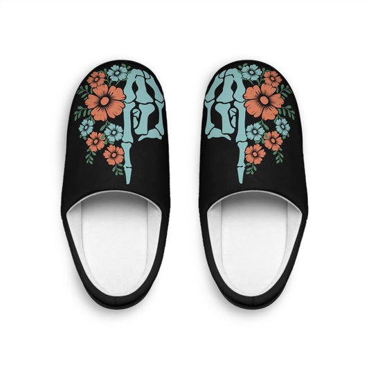 Floral Skeleton Women's Slippers, Cozy Home Gift, Casual Loungewear, Halloween Comfort, Unique Footwear