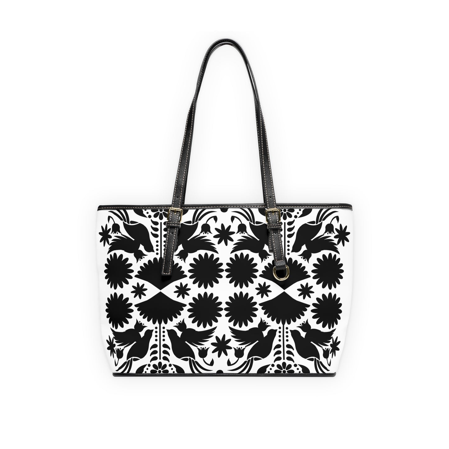Black & White Otomi-Like design Chic PU Leather Shoulder Bag - Fashionable Tote for Confident Women, Perfect Gift for Celebrations