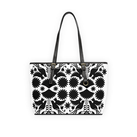 Black & White Otomi-Like design Chic PU Leather Shoulder Bag - Fashionable Tote for Confident Women, Perfect Gift for Celebrations
