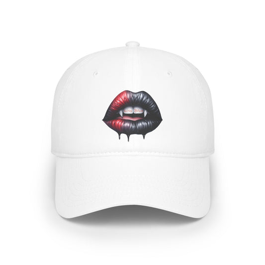 Low Profile Baseball Cap - Love Bites with Fangs - Black & Red Lips