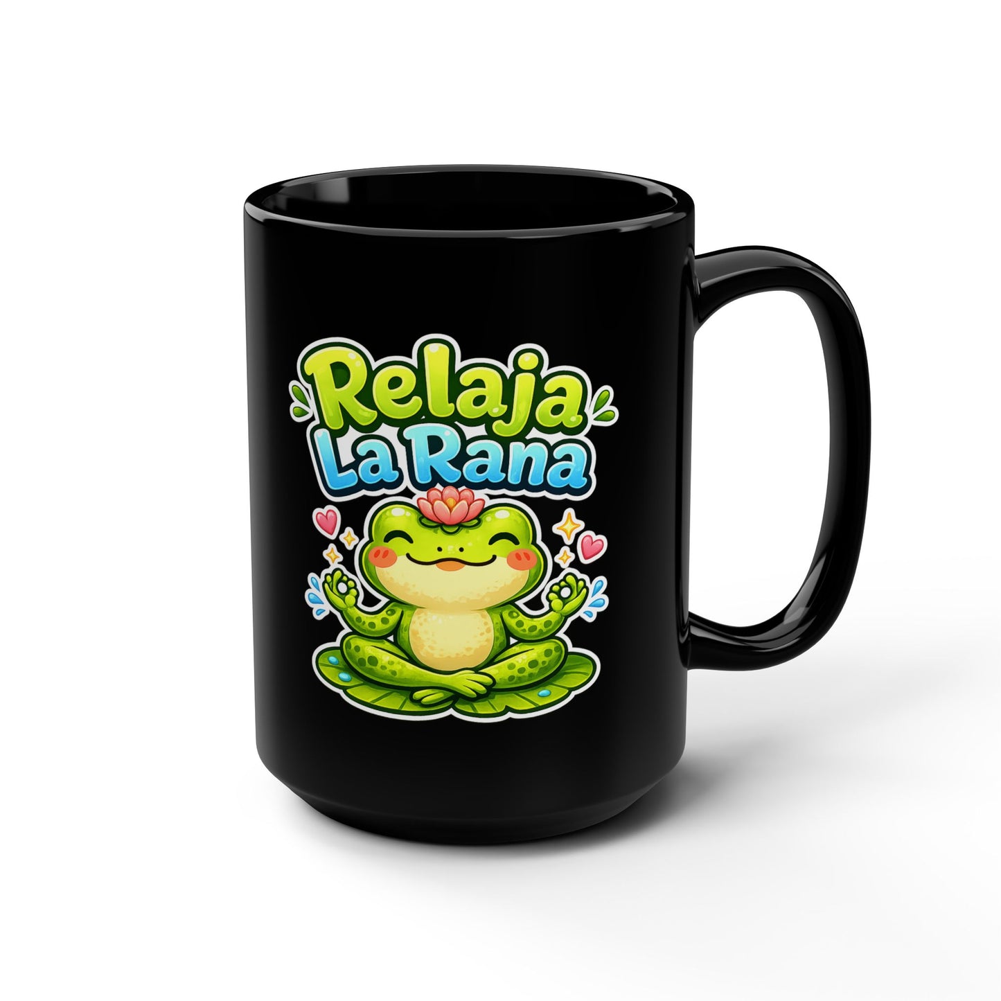 Ceramic Black Mug, 15oz - Relaja La Rana