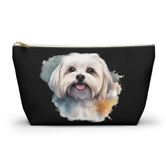 Maltese Maltipoo Watercolor tongue out - MamaDeSushi - Accessory Pouch w T-bottom