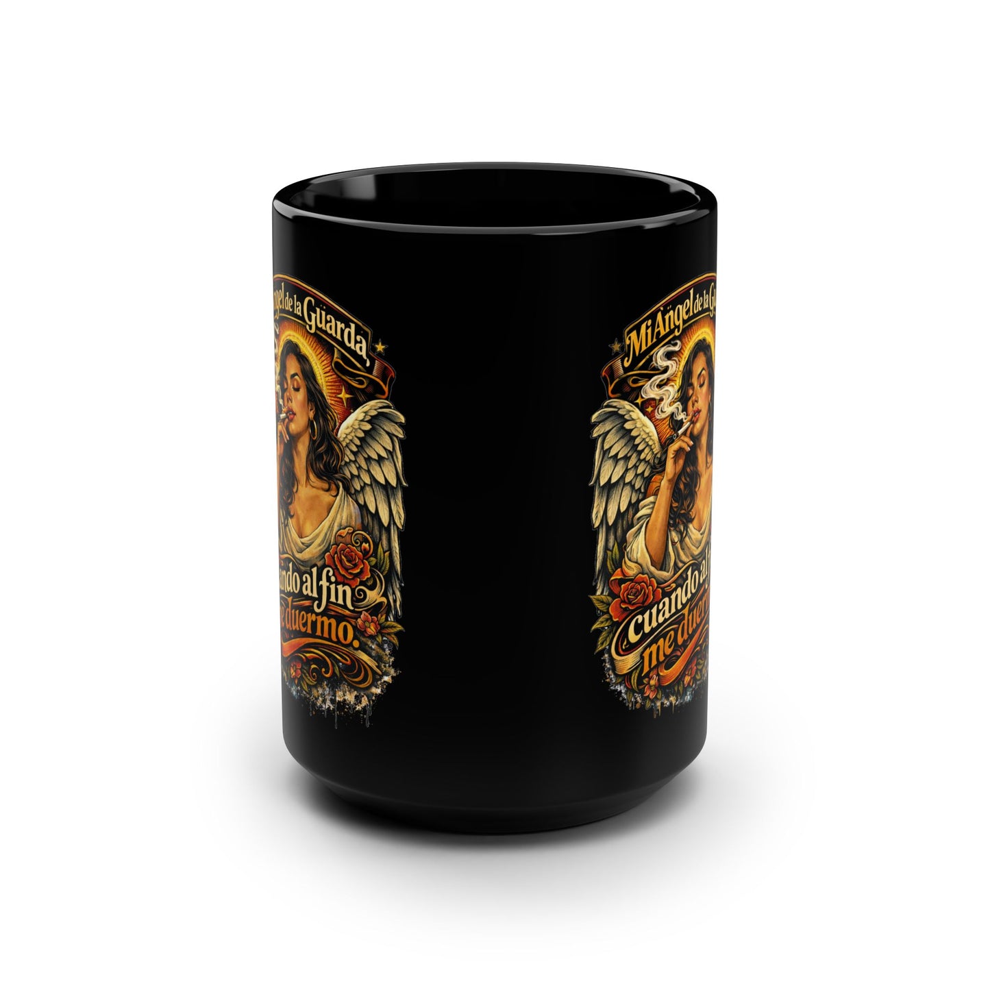 Ceramid Black Mug, 15oz - Angel de la Guarda