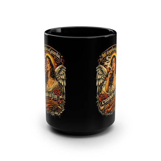 Ceramid Black Mug, 15oz - Angel de la Guarda