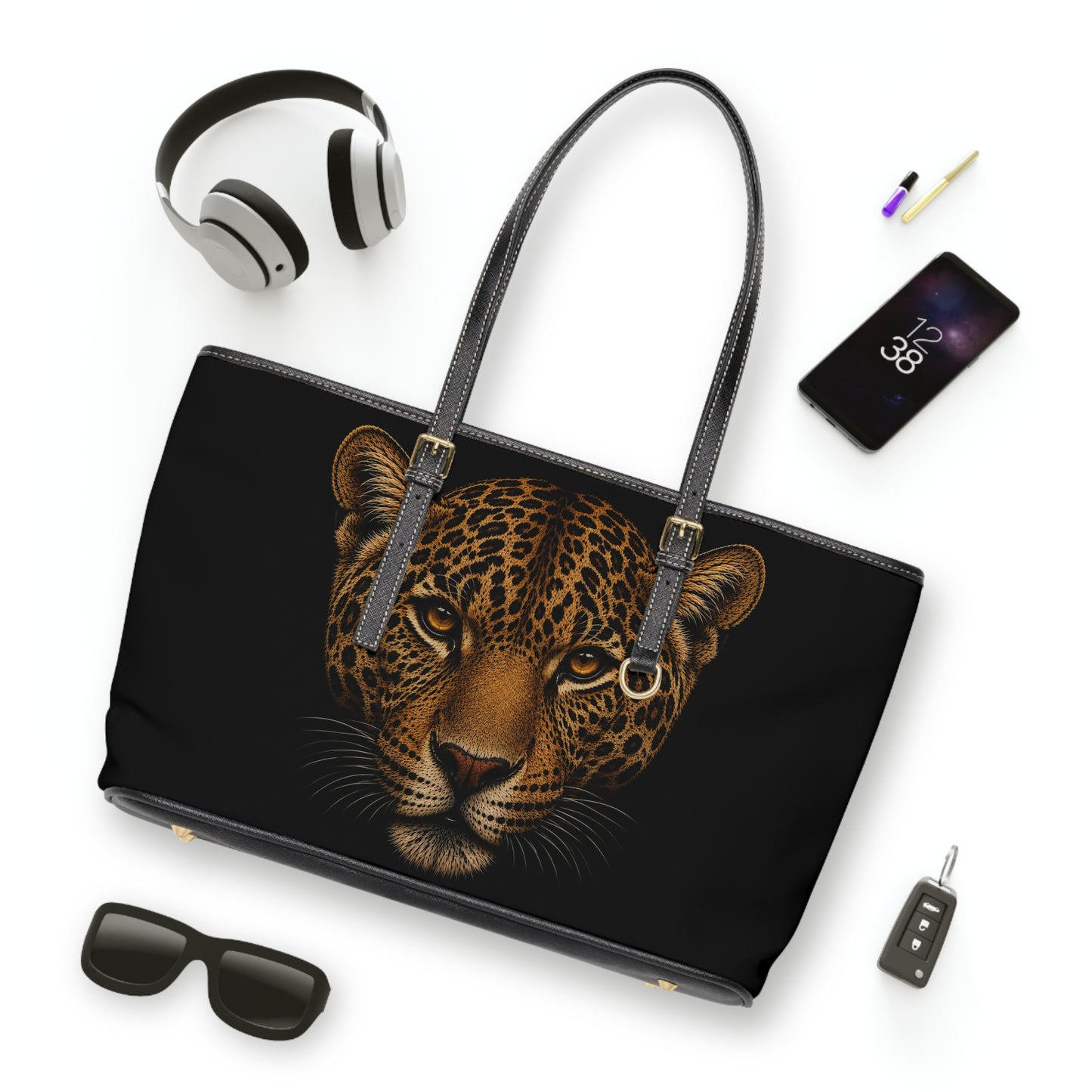 Jaguar Face PU Leather Shoulder Bag — Bold Animal Print Tote for Everyday & Travel
