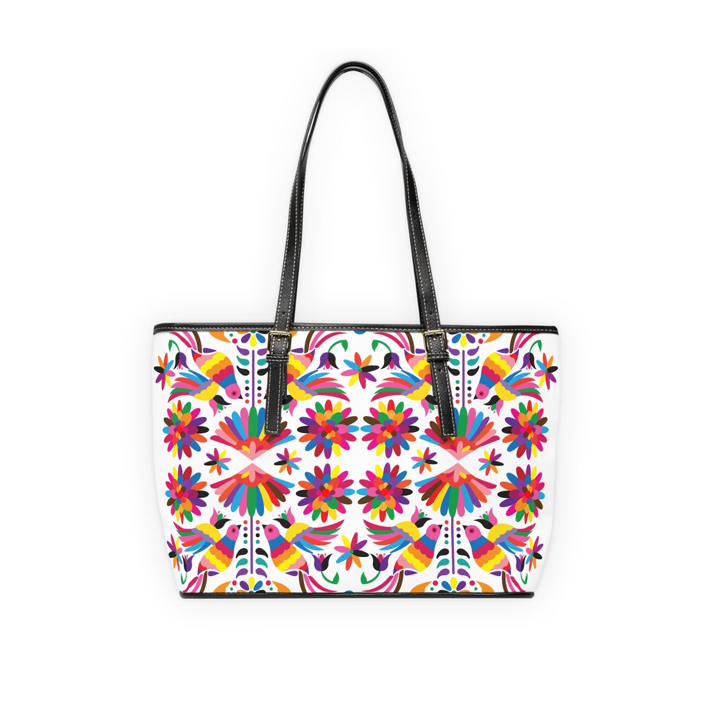 Colorful Otomi-Like Floral Shoulder Bag — Vibrant Mexican Folk Art Tote