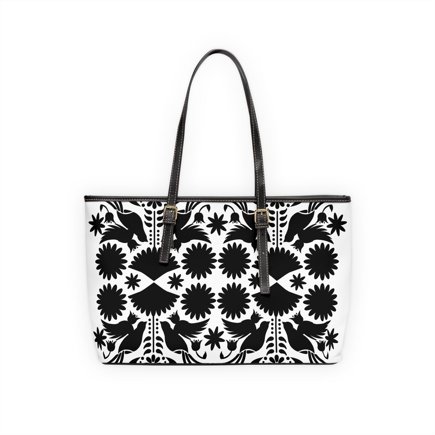Black & White Otomi-Like design Chic PU Leather Shoulder Bag - Fashionable Tote for Confident Women, Perfect Gift for Celebrations