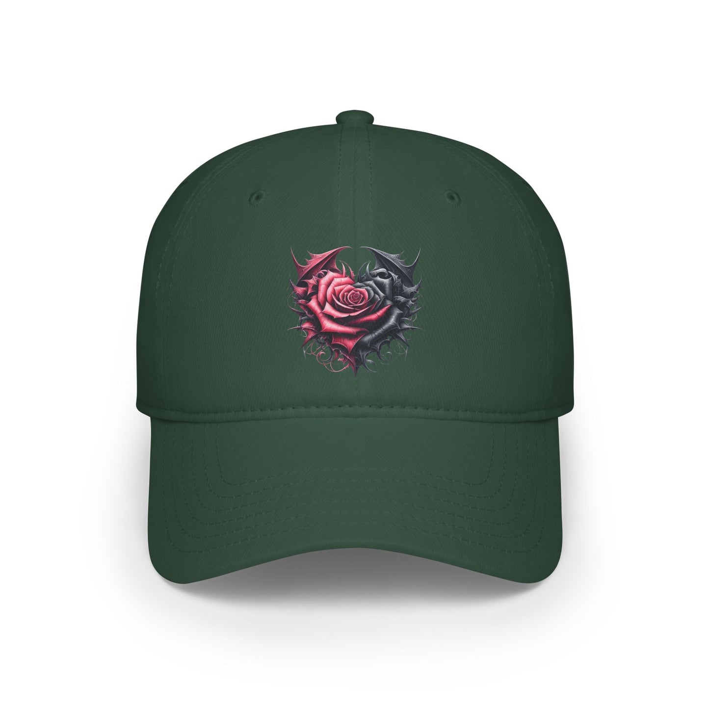 Low Profile Baseball Cap - Deep Dark Love every growing ever changing - Black & Red Roses